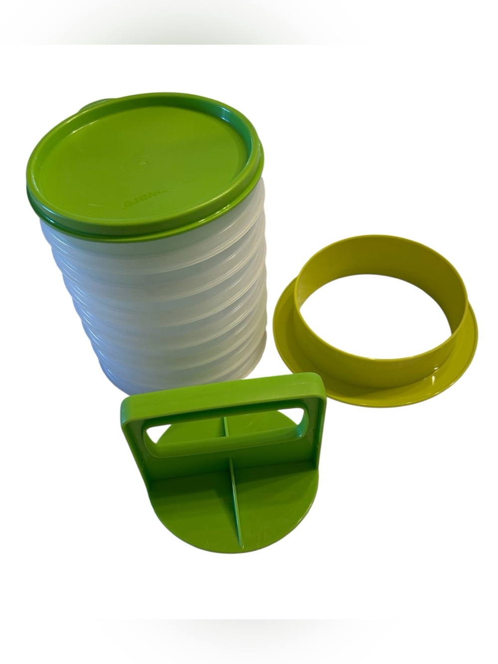 Tupperware Green Multi-Section Hamburger Press and Storage Set